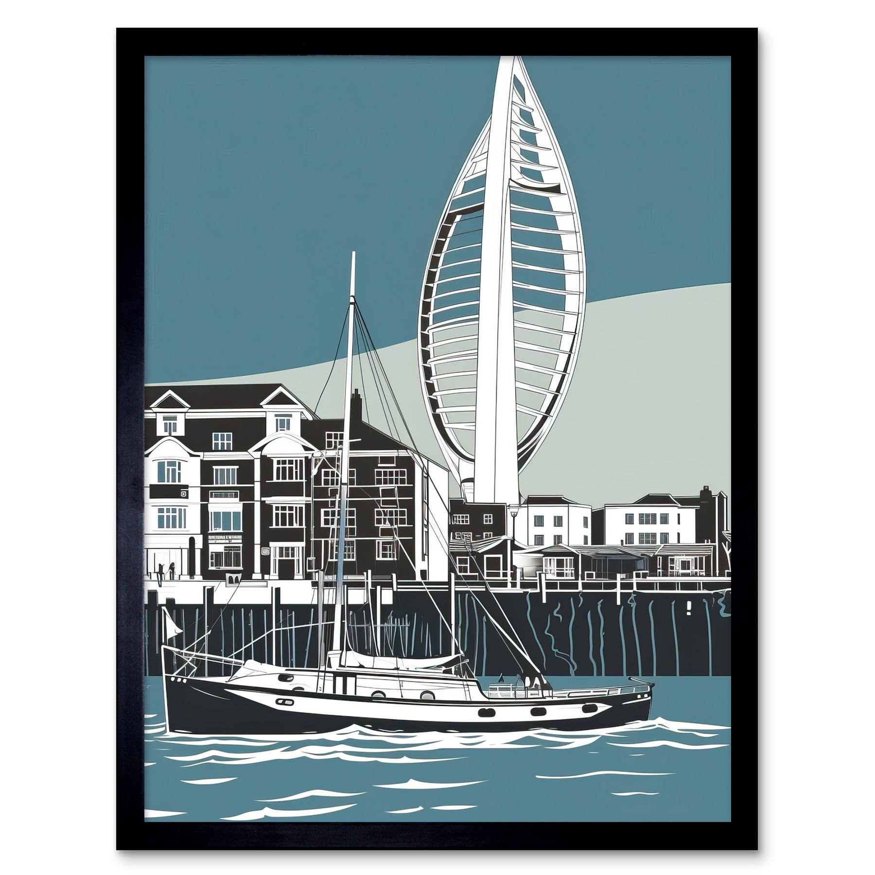 Artery8 Portsmouth Historic Dockyard with Spinnaker Tower Art Print Framed Poster Wall Decor 12x16 inch