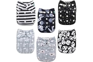ALVABABY Baby Cloth Diaper 6 Pack with 12 Inserts One Size Cloth Diaper Covers Adjustable Washable Reusable for Baby Girls and Boys