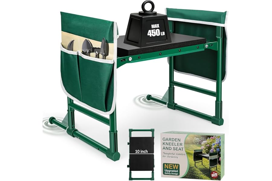 Garden Kneeler and Seat for Seniors – Heavy Duty Anti-Tip Gardening Stool with Widened Thick Soft Kneeling Pad, Foldable Garden Bench with Sturdy Handles, Gardening Gifts for Women Men Mom (Green)