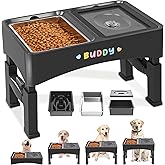 Decflow 3-in-1 Elevated Dog Bowls, 4 Height Adjustable Raised with Stainless Steel, Slow Feeder, No Spill Water Bowl, DIY Stickers Foldable Pet Bowl for Medium Large Dogs