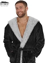 CityComfort Men's Hooded Fleece Dressing Gown 2XL Charcoal Black view 2