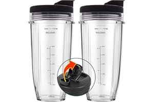 KUBYERTOS 2Pack 24OZ Cups for Ninja Blender with Lid and Cup Brush for Ninja Auto iQ BL450 BL454 BL456 BL480 BL482 BL640 BL642 BL682 BN751 BN801