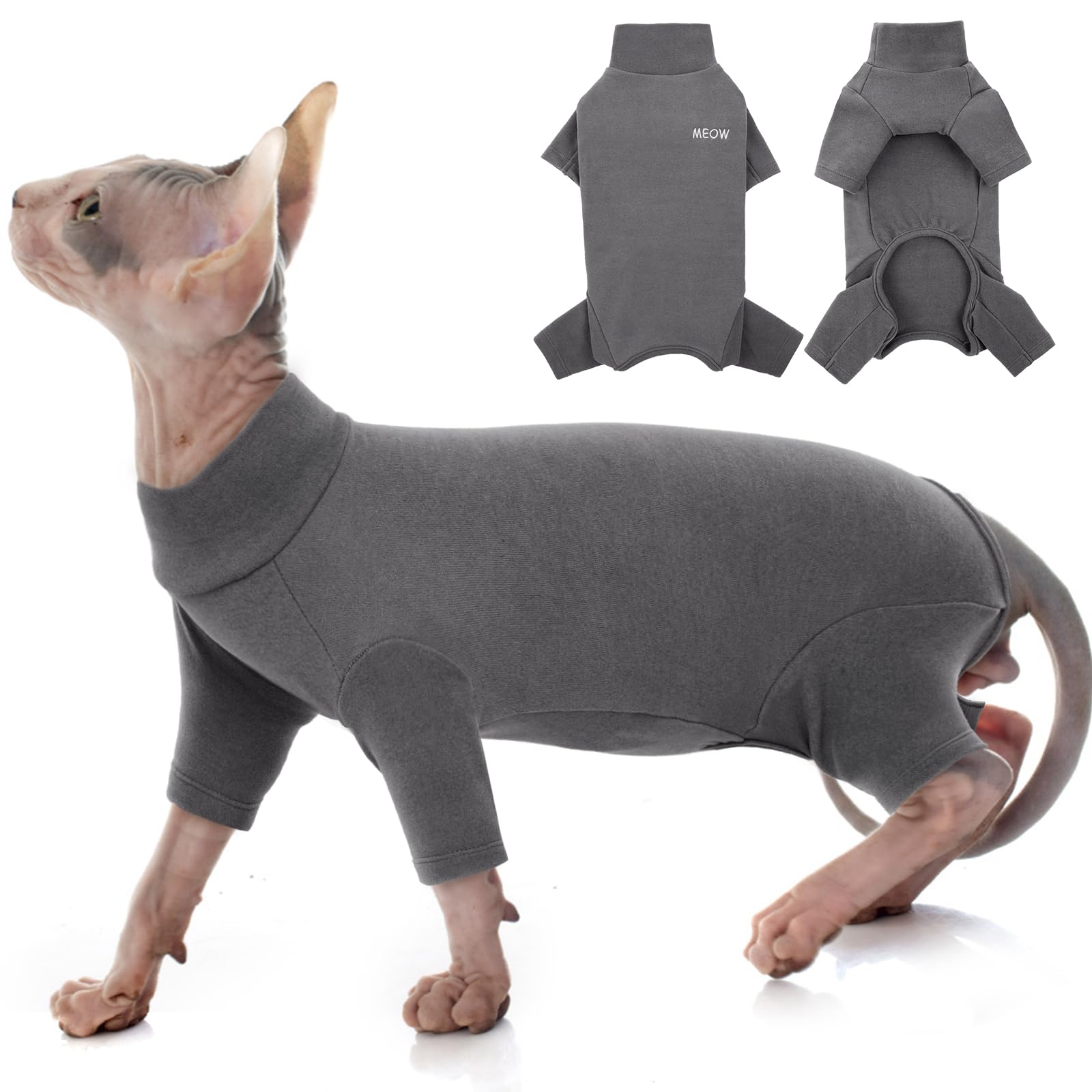 Sphynx Clothes: Soft Pajama Sweaters & Onesies for Hairless Cats - Warm Knitwear for Winter, Spring & Autumn (Grey, S)