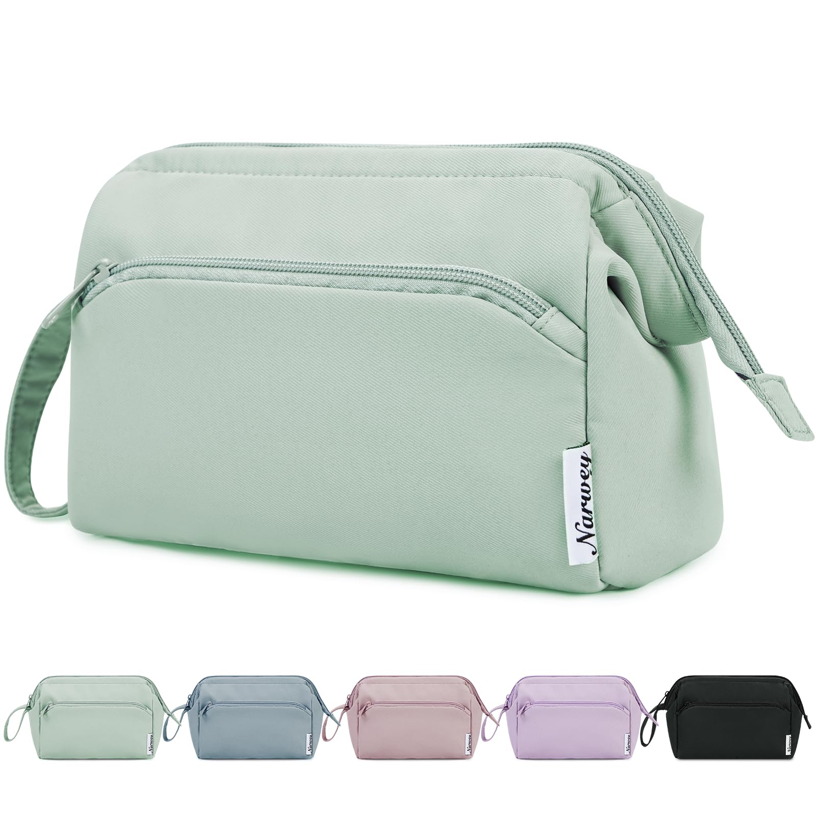 Narwey Toiletry Bags for Women, Large Makeup Bag, Travel Wide-Open Wash Bag Women, Make up Cosmetic Organizer Gifts for Travel Essentials Accessories (Mint Green)