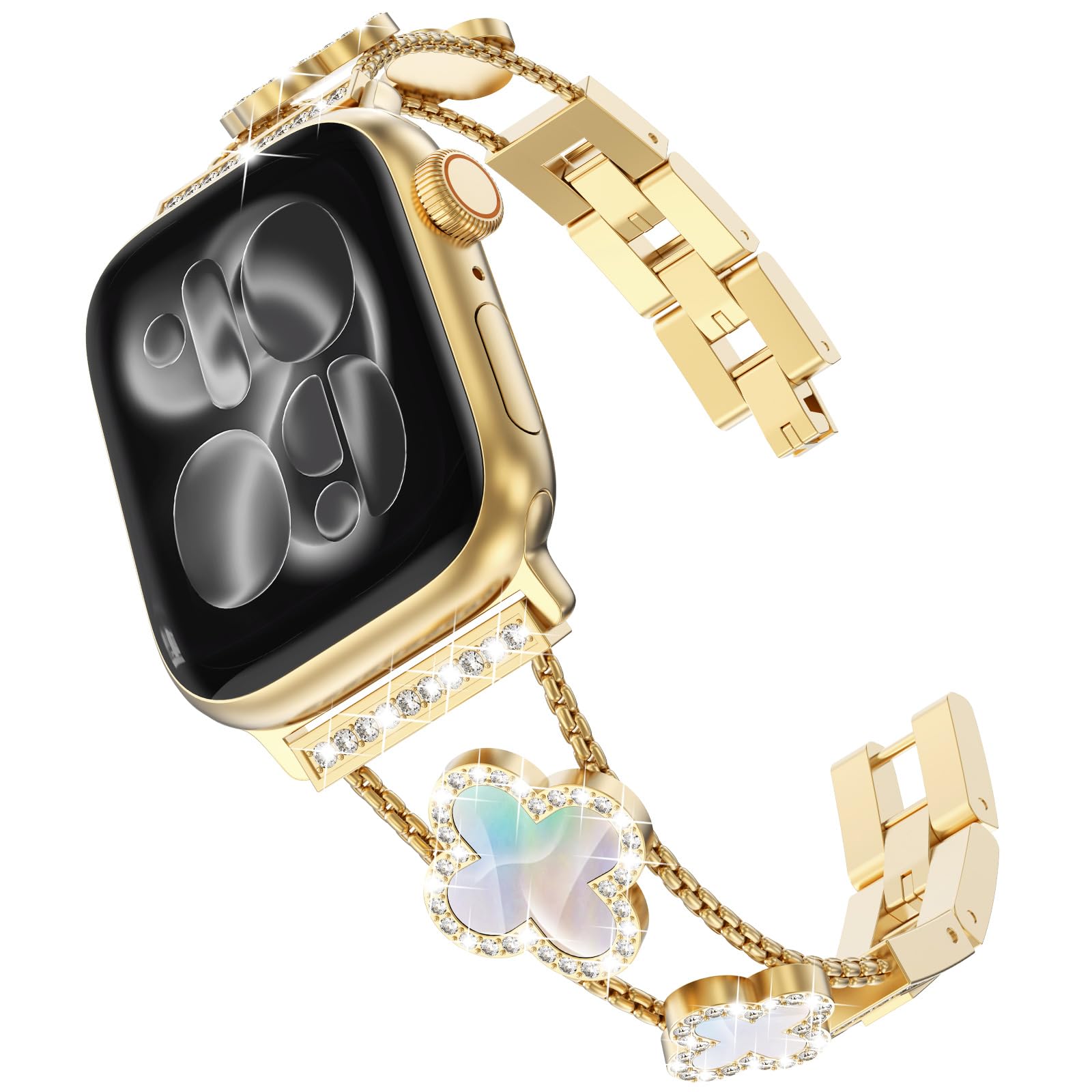 WINGLE 42mm(Series 11 10) 41mm 40mm 38mm Compatible with Apple Watch Straps, Women Bling Rhinestone Bracelet Replacement Band for iWatch SE 3 2 1/Series 11 10 9 8 7 6 5 4 3 2 1, Gold/Iridescent