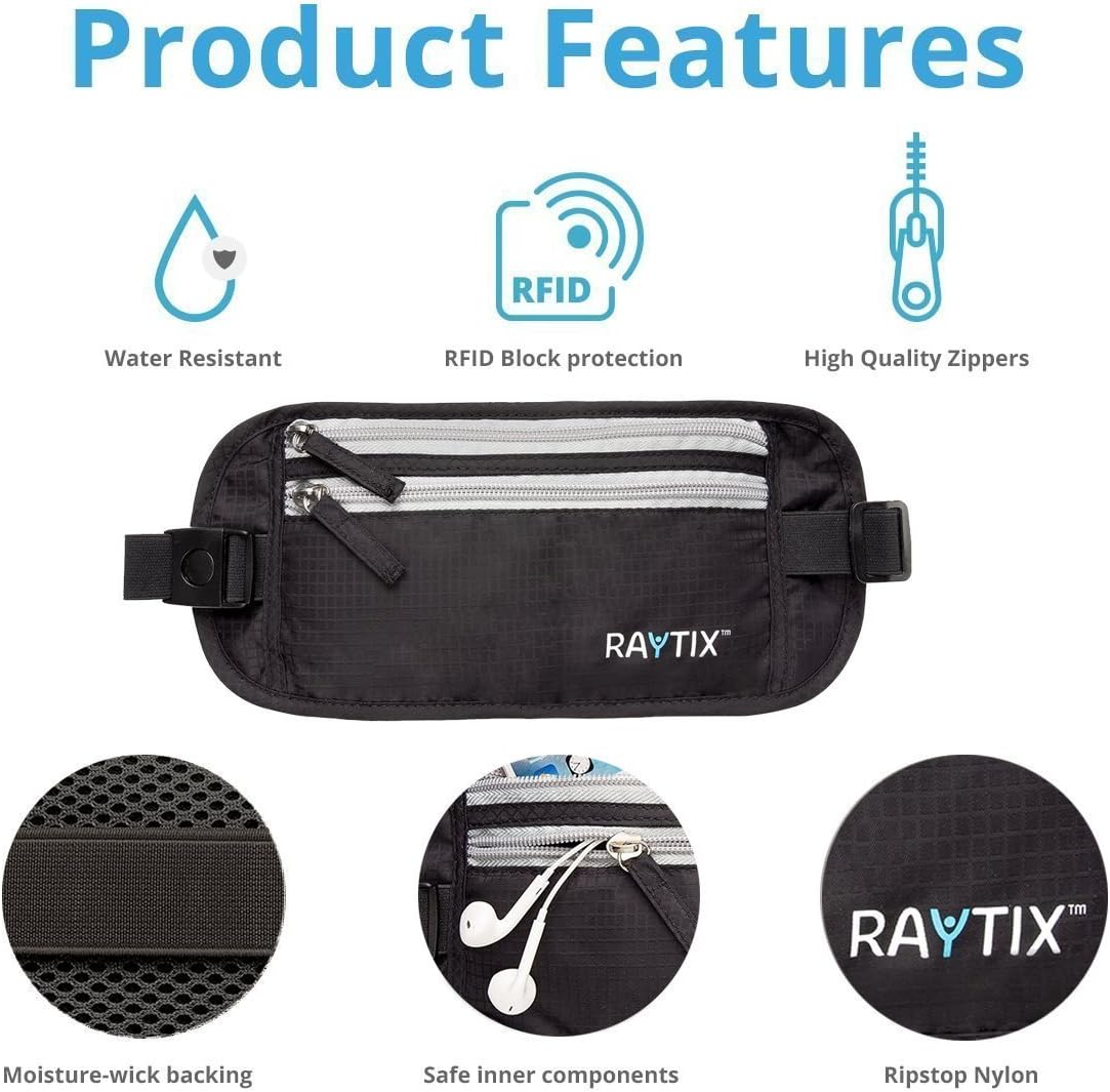  | Raytix Travel Money Belt With RFID Transmissions –Secure, Hidden Travel Wallet NEW STYLE (black) | Travel Wallets