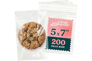 Pack It Chic - 5" X 7" Clear Self Sealing Cellophane Bags (200 Pack) - Cookie Bags With Resealable Adhesive for Baked Goods Packaging, Candy, Pastries, Bread, Treats, Bakery, Party Favors