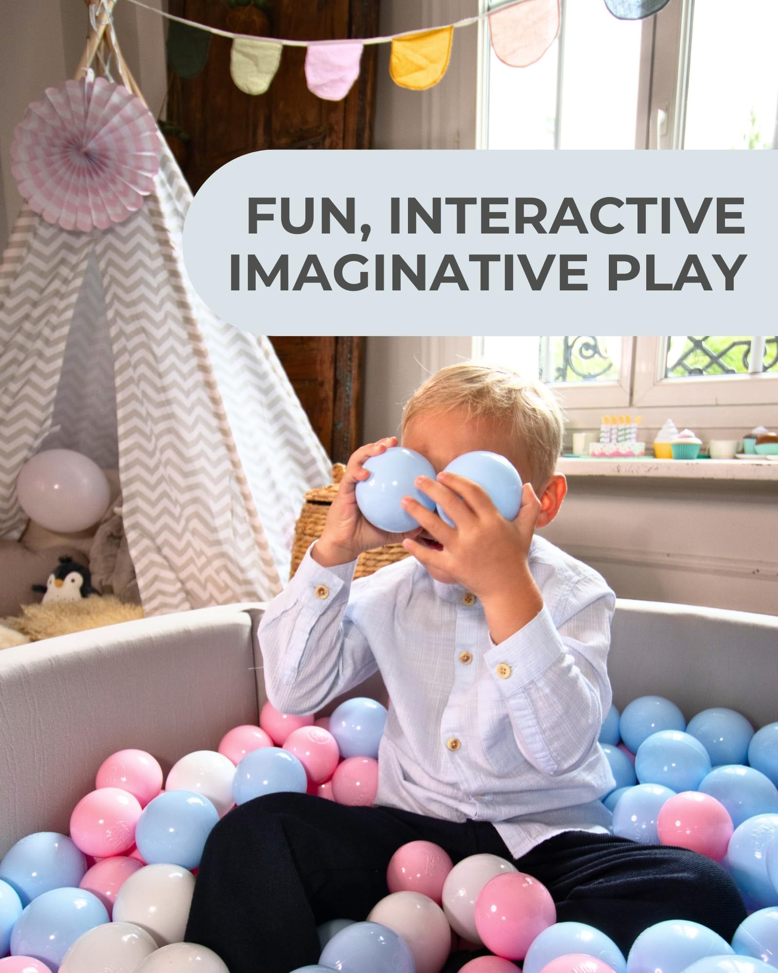 Soft Ball Pit for Toddlers and Babies 35.5 in - Durable Foam Ball Pit for Babies and Toddlers - Balls NOT Included - Grey - Toodly