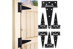 DREAMXIANG 8 Inch T-Strap Gate Hinges, Heavy Duty Shed Barn Door Hinges, Black Tee Hinges for Wooden Fence, Yard Gate, Wrought Hardware Iron Rustproof (6 Pack)