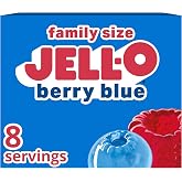 Jell-O Gelatin Dessert Mix, Family Size, Berry Blue, 6 oz Box | 90 Calories per Serving, Sweet Gelatin Dessert, Just Stir with Boiling &amp; Cold Water, Sealed Pouch for Freshness