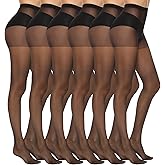 MANZI 6 Pairs Women's 20D Sheer Silky Pantyhose Run Resistant Nylon Tights High Waist Stockings with Control Top