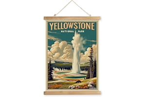 XIAOAIKA Vintage Yellowstone National Park Travel Poster with Wooden Scroll Frame – Holiday Decoration or Gift for Living Room, Bedroom, Office Wall Decor, Retro Art Print 16 x 23 Inches