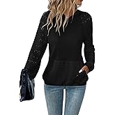 SweatyRocks Women's Hoodie Sweatshirts with Pockets Embroidery Eyelet Hollow Lace Hooded Shirt Tops