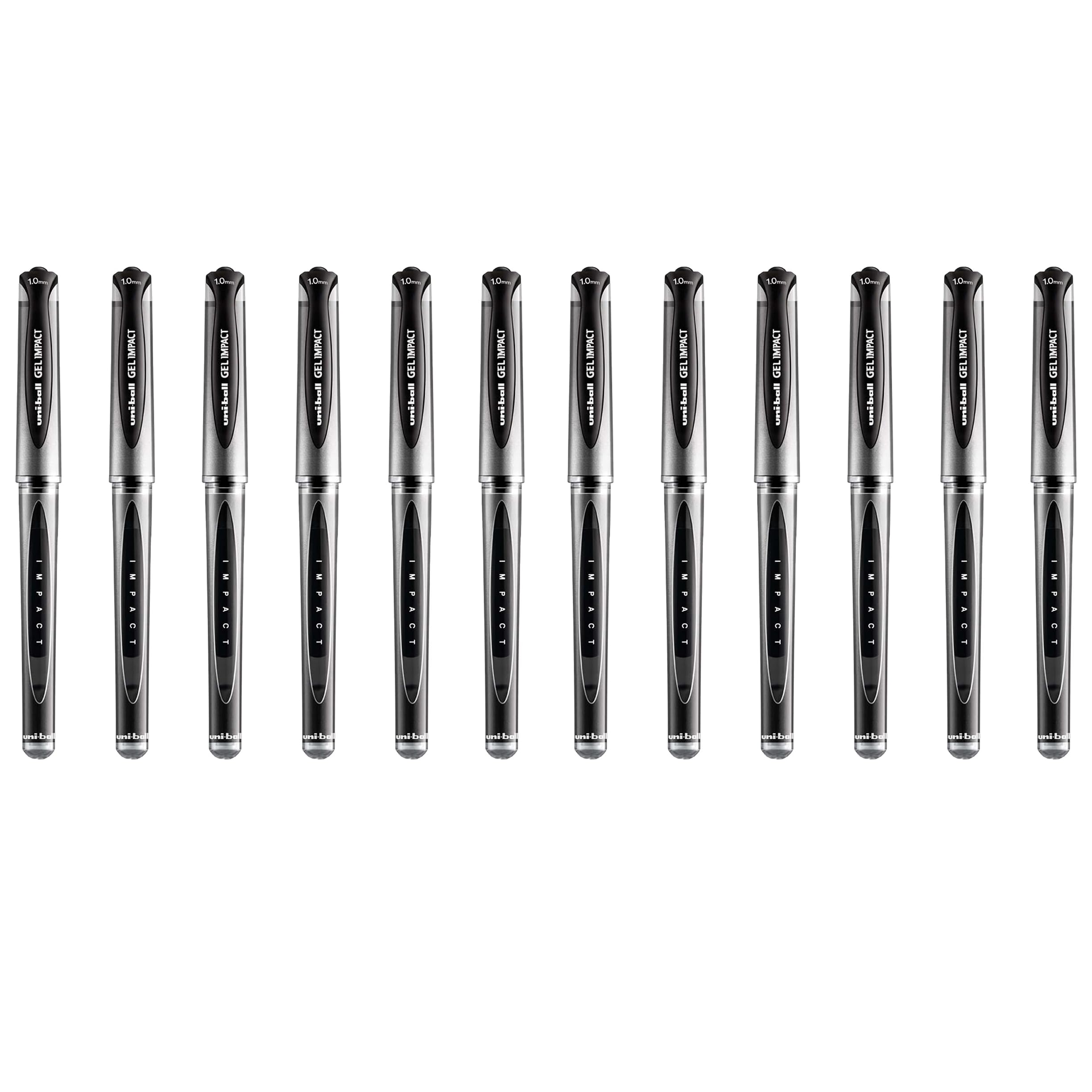 uni-ball Black Capped (UM-153S) Gel Impact Rollerball Pen Ball Point Pens Broad 1mm Tip Nib 0.6mm Line Width Ink (Pack Of 12)