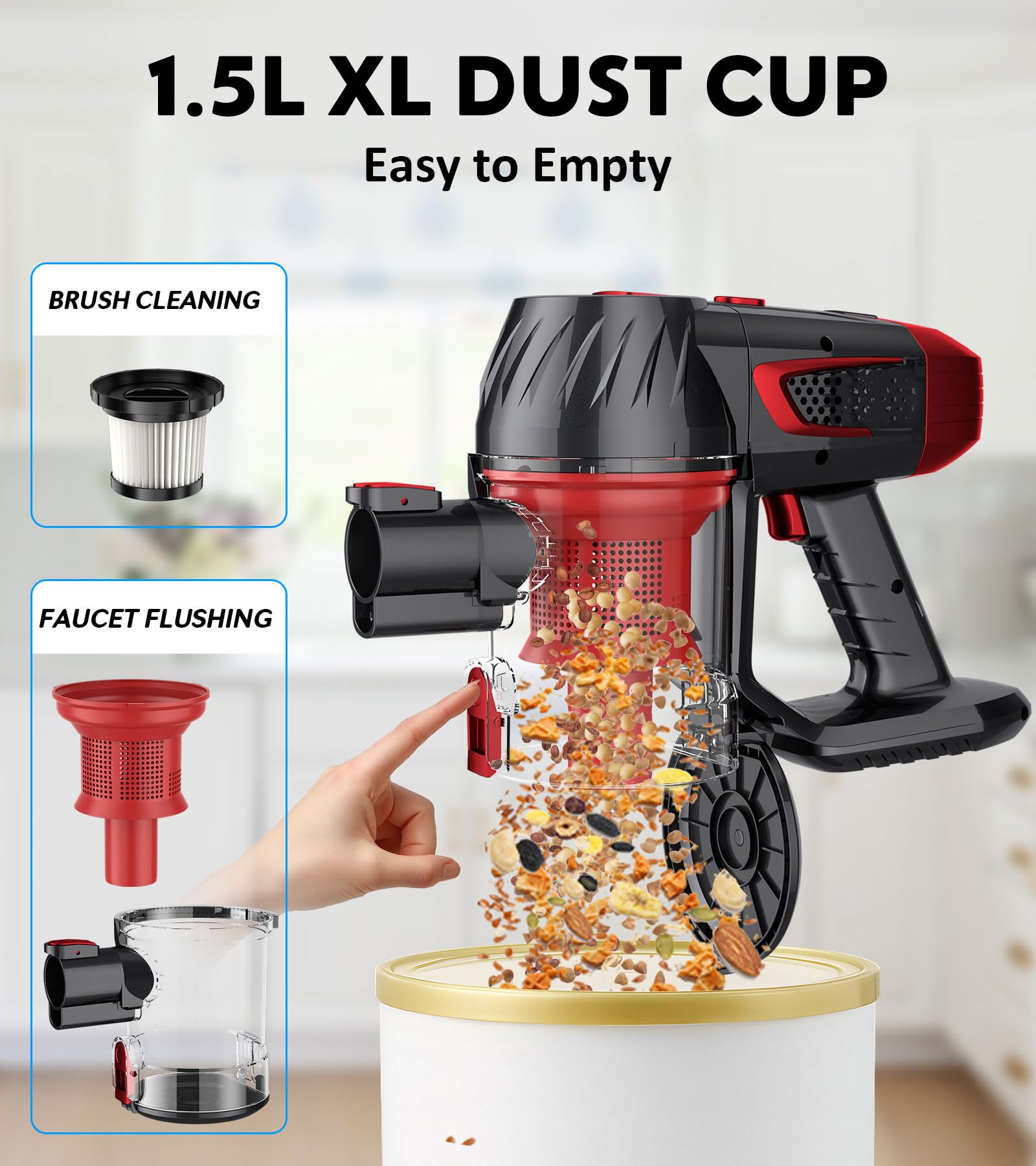 KTTLDRN Cordless Vacuum Cleaner, 500W 45Kpa 60Mins Stick Vacuum Cleaner for Home, Self-Standing Vacuum with 1.5L Dust Cup and HEPA Filter, Anti-Tangle Brush for Hardwood Floors, Carpets, and Pet Hair