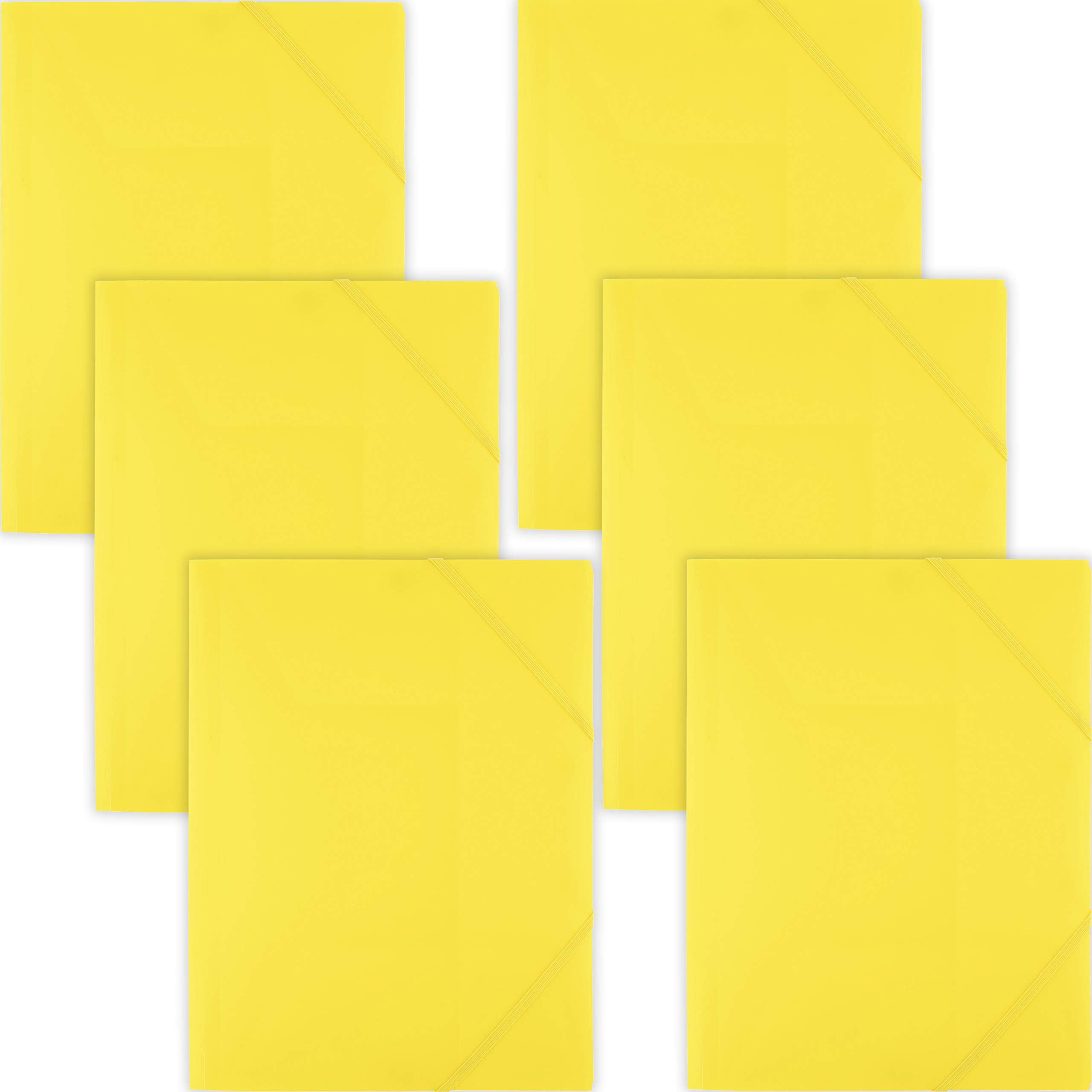 D.RECT Elasticated Folder | Folders for Paperwork | Folders with Elastic Band | Document Organiser | Folder for School Office Home | Pack of 6 Pieces | 3 Flaps | Size: A4 | PP | Polypropylene Yellow