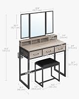 VASAGLE Dressing Table with Folding Mirror 3 Pieces Greige Black RVT004B02 view 7