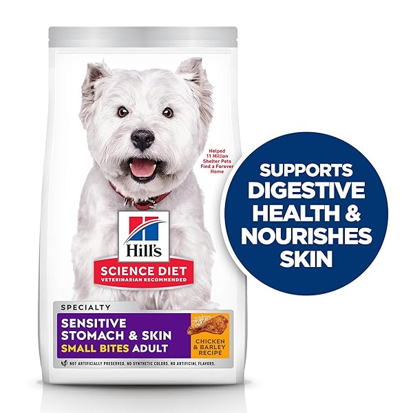 HILL’S SCIENCE DIET SENSITIVE STOMACH & SKIN, ADULT 1-6, STOMACH & SKIN SENSITIVITY SUPPORT, SMALL KIBBLE, DRY DOG FOOD, CHICKEN RECIPE, 4 LB BAG