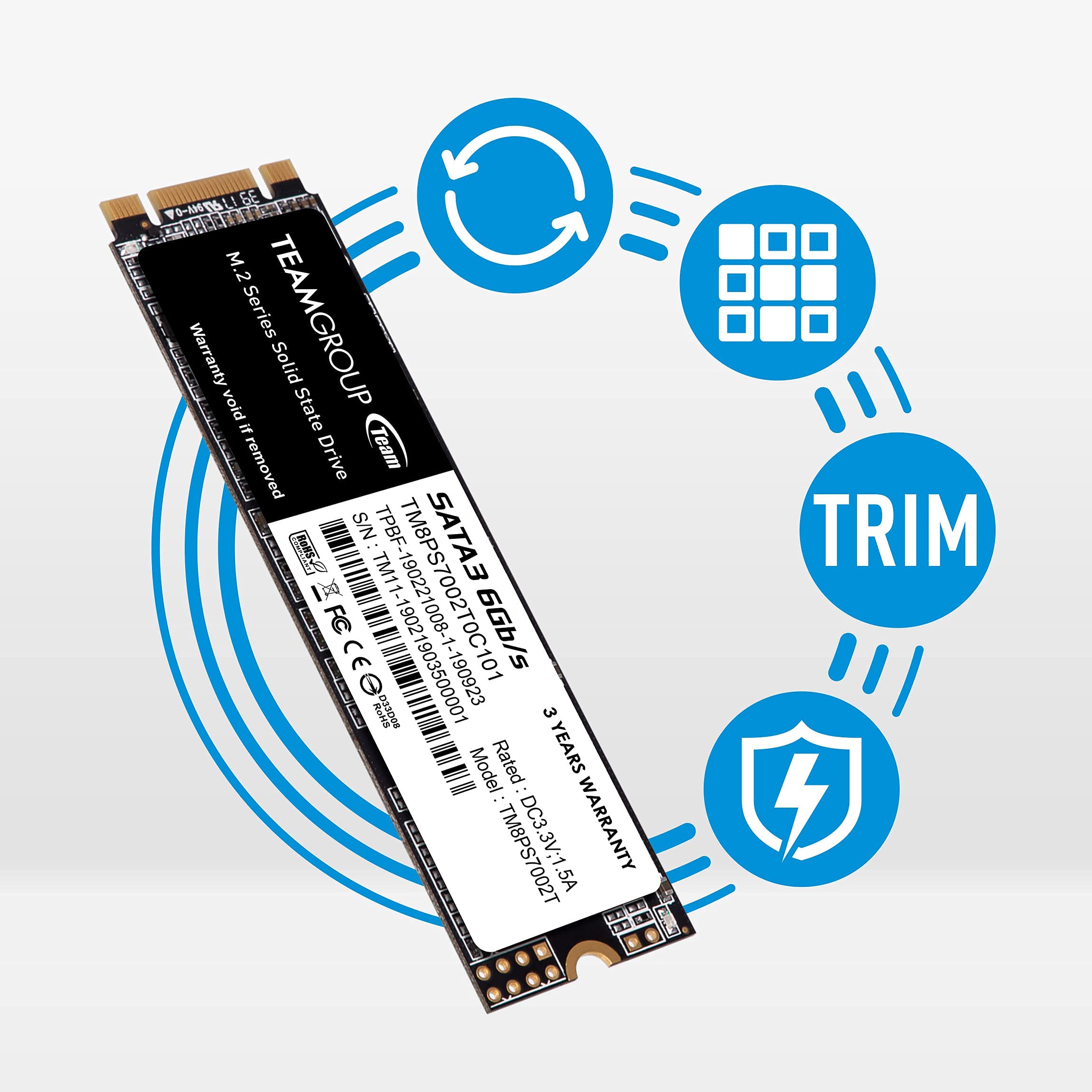 TEAMGROUP MS30 256GB with SLC Cache 3D NAND TLC M.2 2280 SATA III 6Gb/s Internal Solid State Drive SSD (Read/Write Speed up to 500/400 MB/s) Compatible with Laptop & PC Desktop TM8PS7256G0C101