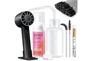 TOEDO Professional Lash Shampoo Kit for Eyelash Extensions - 60ML Foaming Cleanser with USB Mini Fan, Disposable Brushes & Nose Brush - Gentle Eyelash Bath Set for Salon & Home Use