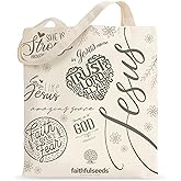 FAITHFUL SEEDS Christian Women’s Bible Tote Bag - Jesus, Faith Over Fear” 15.7"x13.7" – Christian Scripture & Floral Design – Reusable Shoulder Tote for Bible, Books, Everyday Carry