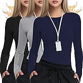 Locoowai 3 Pack Women's Underscrub Shirts Long Sleeve Thermal Scrub Undershirts Nurse Crew Neck Slim Fit Fleece Top Basic Tee