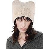 Ababalaya Women's Wool Beanie Cute Cat Ear Beanies Y2K Beanie Hat with 3D Ear