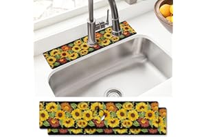 AQUOECHD Sink Faucet Absorbing Mat, 2 Pack Drying Mat Around Faucet Sink Splash Guard Behind Faucet Sinkmat For Kitchen Bathroom Island Rv 15 * 5.5 Inch (60 * 14 cm)