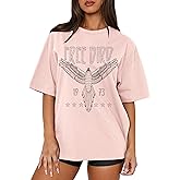 MAPICK Women Boho Cow Skull T-Shirts Western Cowgirls Graphic Crewneck Shirts Country Concert Short Sleeve Outfits