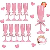 Galentine's Gang Pink Champagne Flutes, Reusable Champagne Glasses 6oz, Acrylic Glasses for Margarita, Martini, Cocktail, Bow DIY Party Favors Cups for Valentine’s Day Wedding Bridal Shower(10,Pink)