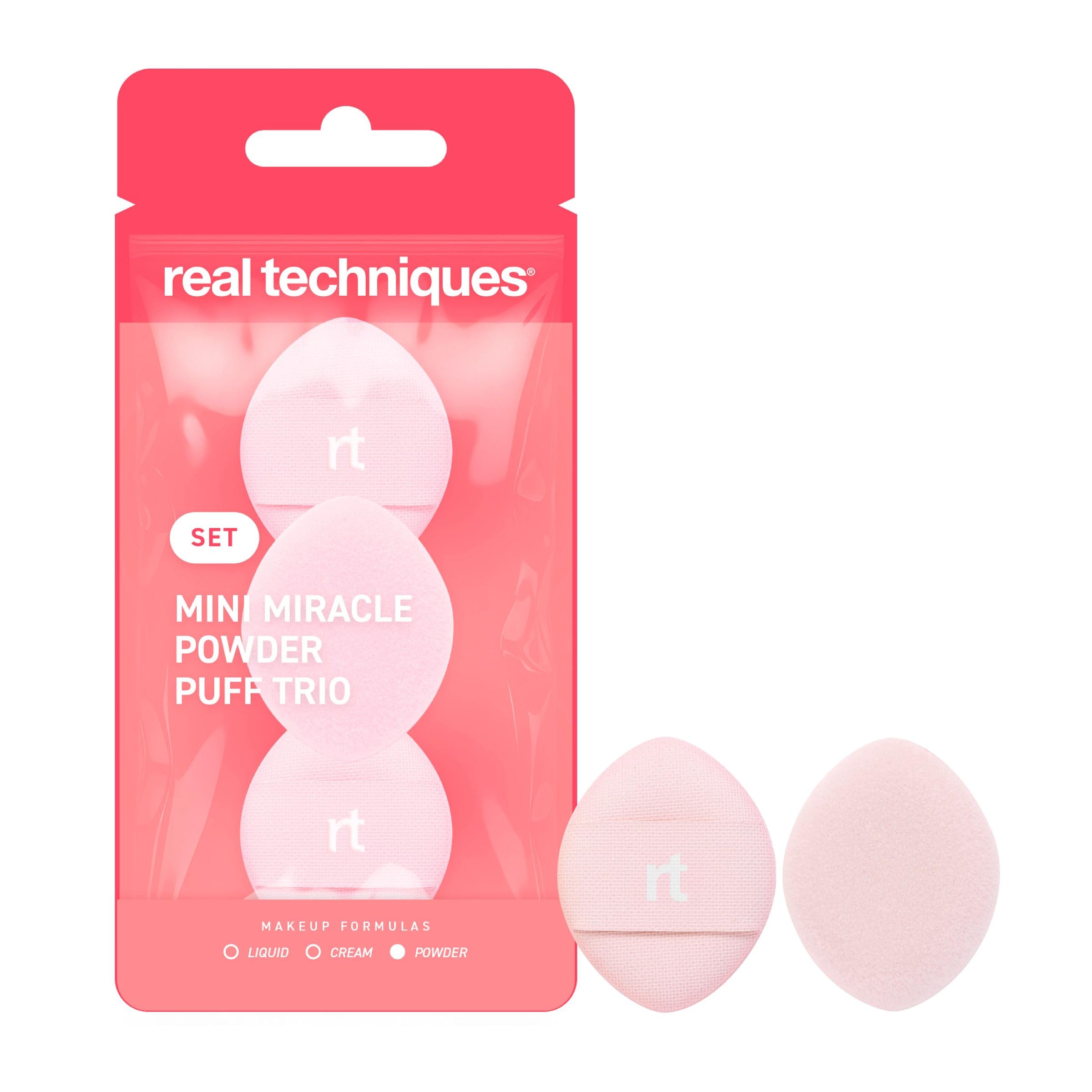 Real Techniques Mini Miracle Powder Puff Trio, For Setting and Baking, Mini Makeup Puff For Loose and Pressed Powder, Targeted Setting Under Eyes and On Blemishes,3 Count
