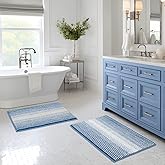 BSICPRO Bathroom Rugs and Mats Sets, 2 Piece Thick Absorbent Chenille Bath Mat Rug Set Non Slip, Soft Shaggy Bath Room Floor Mats for Bathroom, Machine Washable (Sky Blue, 20" x 32" Plus 16" x 24")