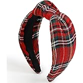 Huachi Christmas Headbands for Women Plaid Headband Knotted, Fashion Holiday Women Red Plaid Headbands for Hair Christmas Outfits Hair Accessories