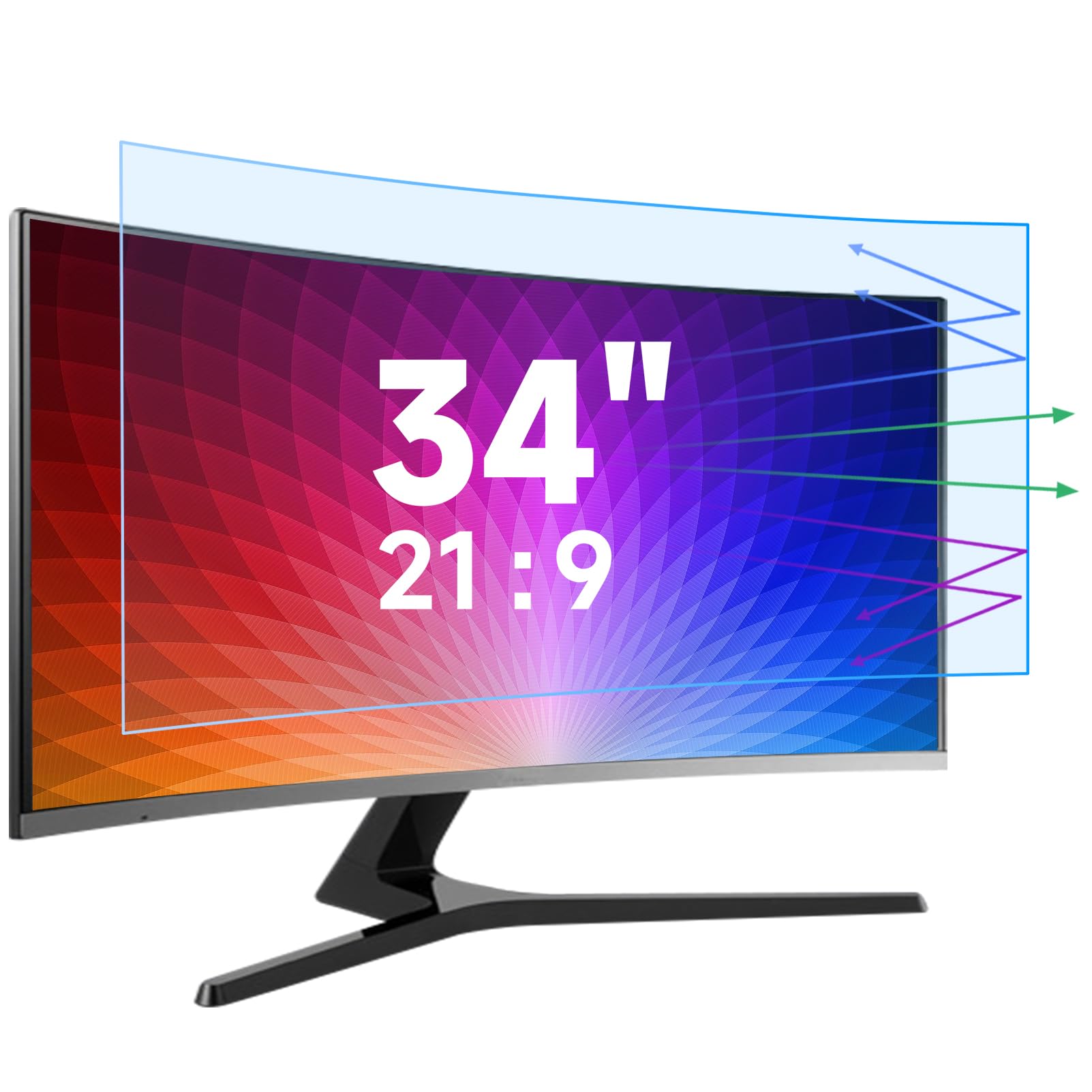 Photo 1 of ANTOGOO V 34 Inch 21:9 Monitor Blue Light Filter Desktop Screen Protector, Anti Glare Film Eye Protection Blue Light Blocking Screen Protector for 34'' Computer Monitor, Adhesive Edges