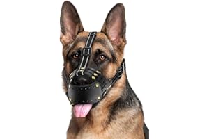 NOWAWEVE Dog Muzzle, Leather Muzzle for Medium Large Dogs Pitbull Amstaff Staffordshire Terrier, Anti-Escape Secure Basket, Prevents Biting, Barking, Chewing with Adjustable Straps, Best for Aggressive Dogs, M
