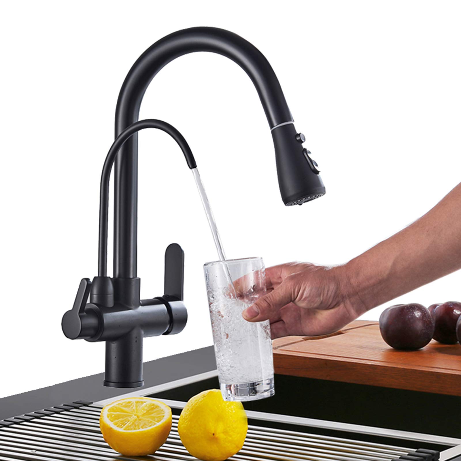 Onyzpily Pure water kitchen faucet with pull-out double handle Hot and cold drinking water 3-way filter kitchen mixer taps.