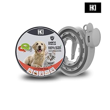 HKI Universal Size Fits All Anti Plant Based Formula Waterproof Flea and Tick Collar for Dogs and Cats (Grey)
