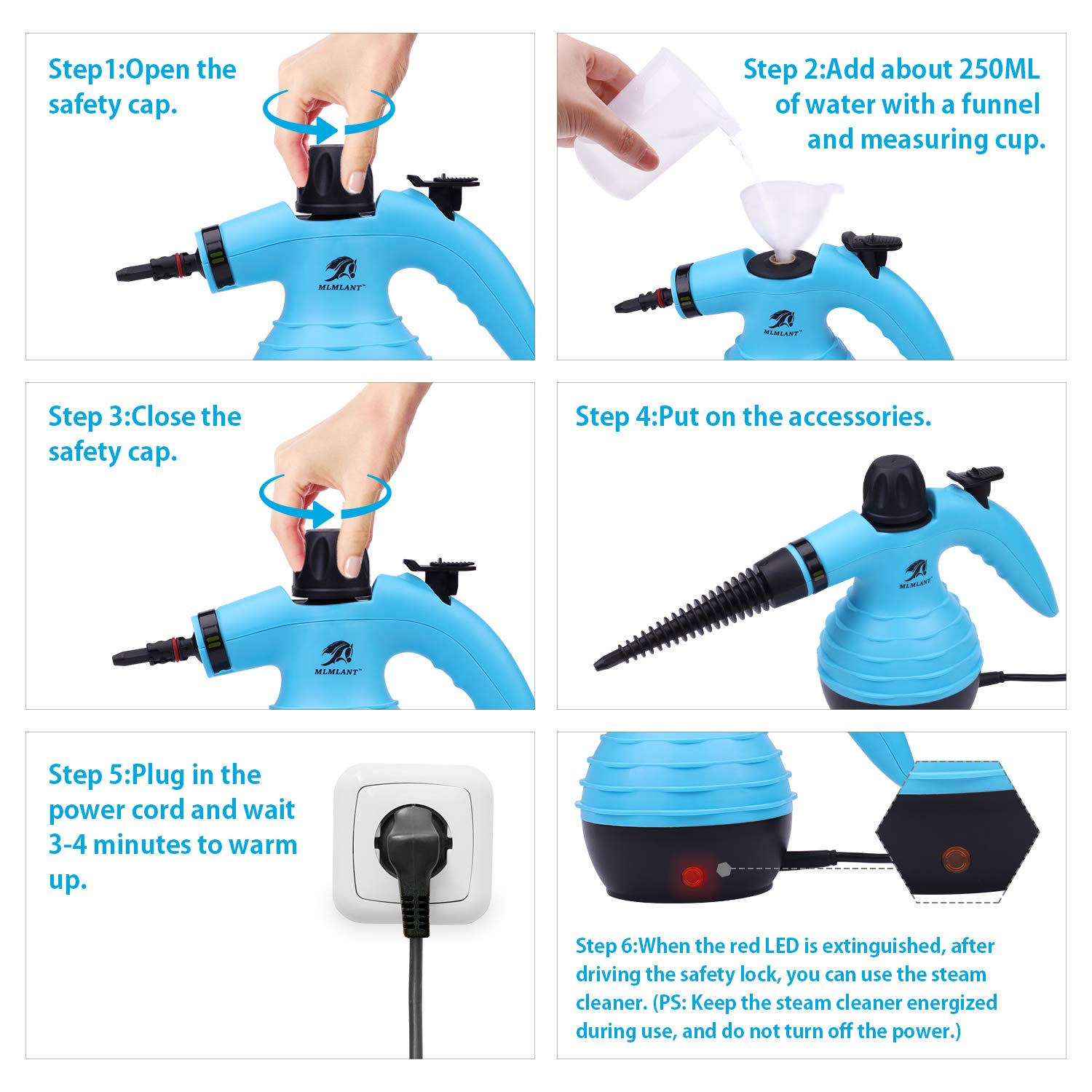 MLMLANT Handheld Pressurized Steam Cleaner 9Piece Accessory Set Patio