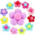 12pcs Flower Pom Poms Fluffy Ponytail Holders with Balls - Hair Accessories for Girls
