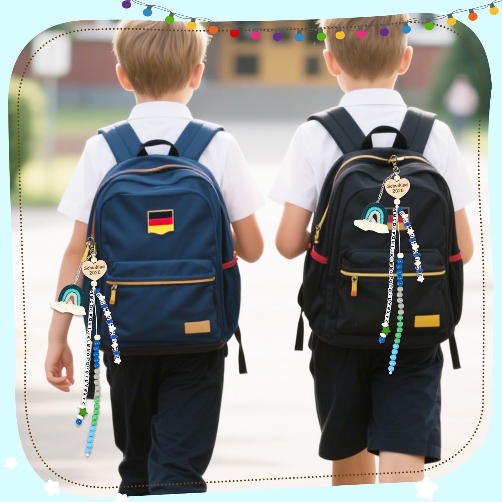 KUPITM6 Rechenkette Geschenk Einschulung Jungen, Glücksbringer Schulanfang Junge, Schlüsselanhänger Glücksbringer Schultüte Füllung, Schulanfang Geschenke mit Grußkarte Geschenkbox 6