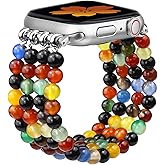 Newlibery Natural Stone Bracelet Beaded-Bands Women Compatible with Apple Watch 38mm 40mm 41mm 42mm (S10/11) Feminine Cute Handmade Stretch Strap for iWatch Series 11/10/9/8/7/6/5/4/3/2/1 SE 3/2/1