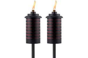 TIKI Metal Black & Orange Easy Install Outdoor Torches, 2-Pack – 65-Inch Decorative TIKI Torches for Patio, Lawn, Backyard & Garden – Weather-Resistant Torch Lighting with Wick & Snuffer