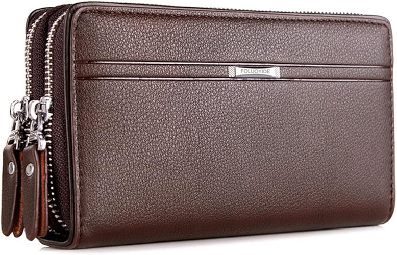 Amazon Kingsie メンズ長財布 多機能 ダブル ラウンドファスナー 大容量ハンドバッグ カジュアル セカンドバッグ クラッチ 持ち手バンド付き ポーチ レザー コーヒー Kingsie クラッチ セカンドバッグ