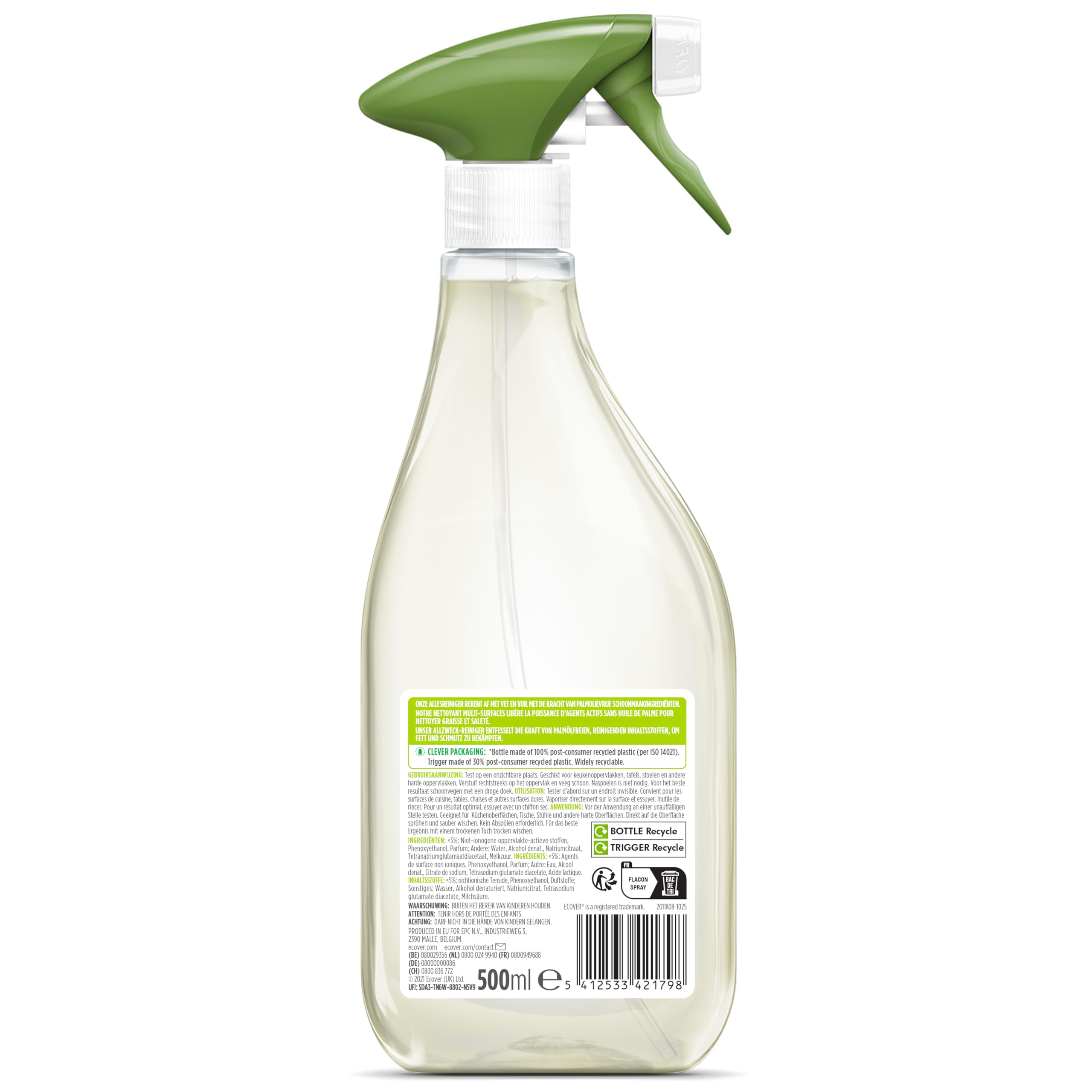 Ecover Allzweckreiniger Spray, effektive Reinigung für alle Oberflächen, Zitronengras- und Orangenduft, entfernt Schmutz und Dreck, 500 ml 2