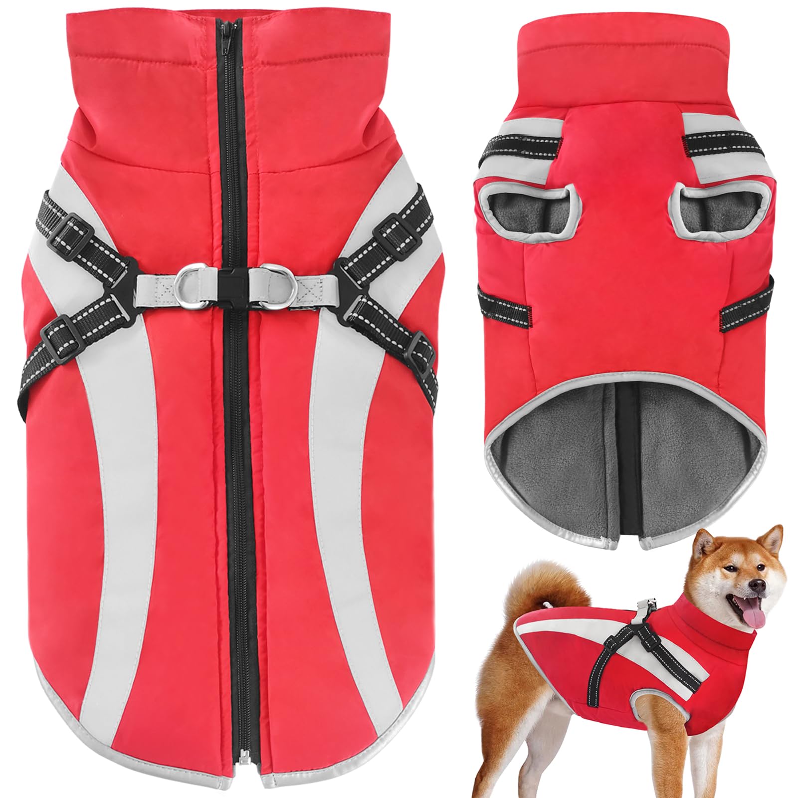 Oslueidy Waterproof Dog Coat with Harness,Winter Warm Jacket Windproof Pet Clothes Snowsuit Dog Jackets for Small Medium Large Dogs XL-6XL — image 1
