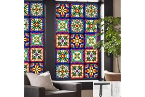 SIMPASTE Window UV Protection Privacy Film:Non-Adhesive Static Cling Decorative Window Film with Installation Tools,Stained Glass Window Film for Kitchen,Study,Bathroom,and Shower Doors,17.7 x 39.4 inches.