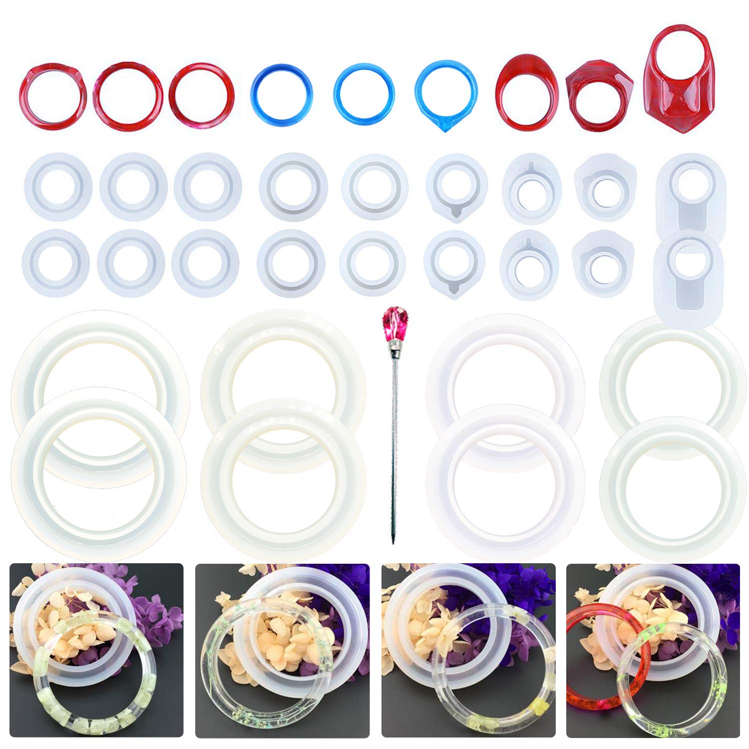 Allazone 32 PCS Resin Silicone Mold Ring Bracelet Jewelry Resin Casting Molds for Liquid Clay Crafting, Resin Epoxy, Jewelry