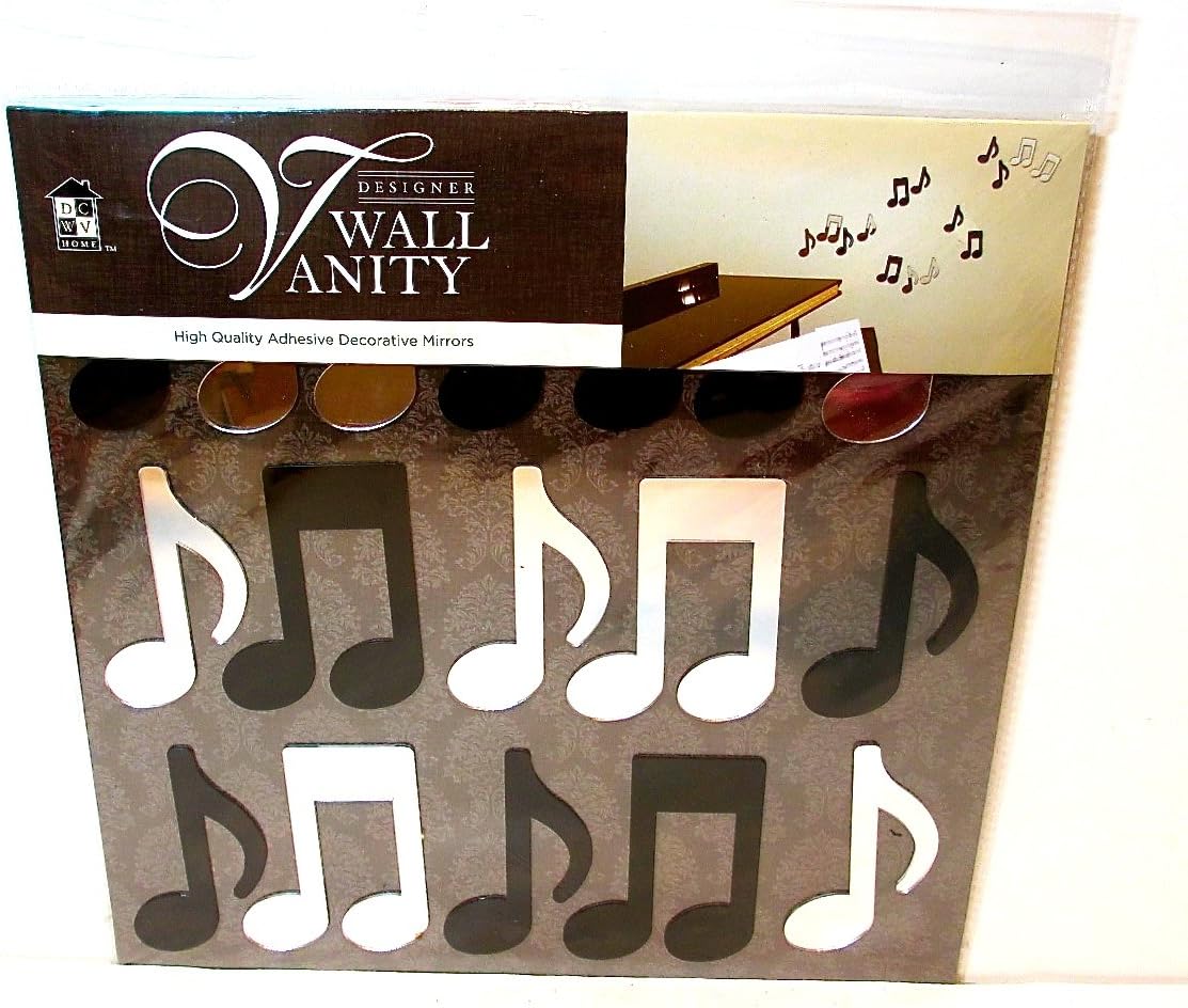 Wall Vanity Designer Music Notes Mirror Decals,15x,Black/Clear Mirror Notes,self-Stick