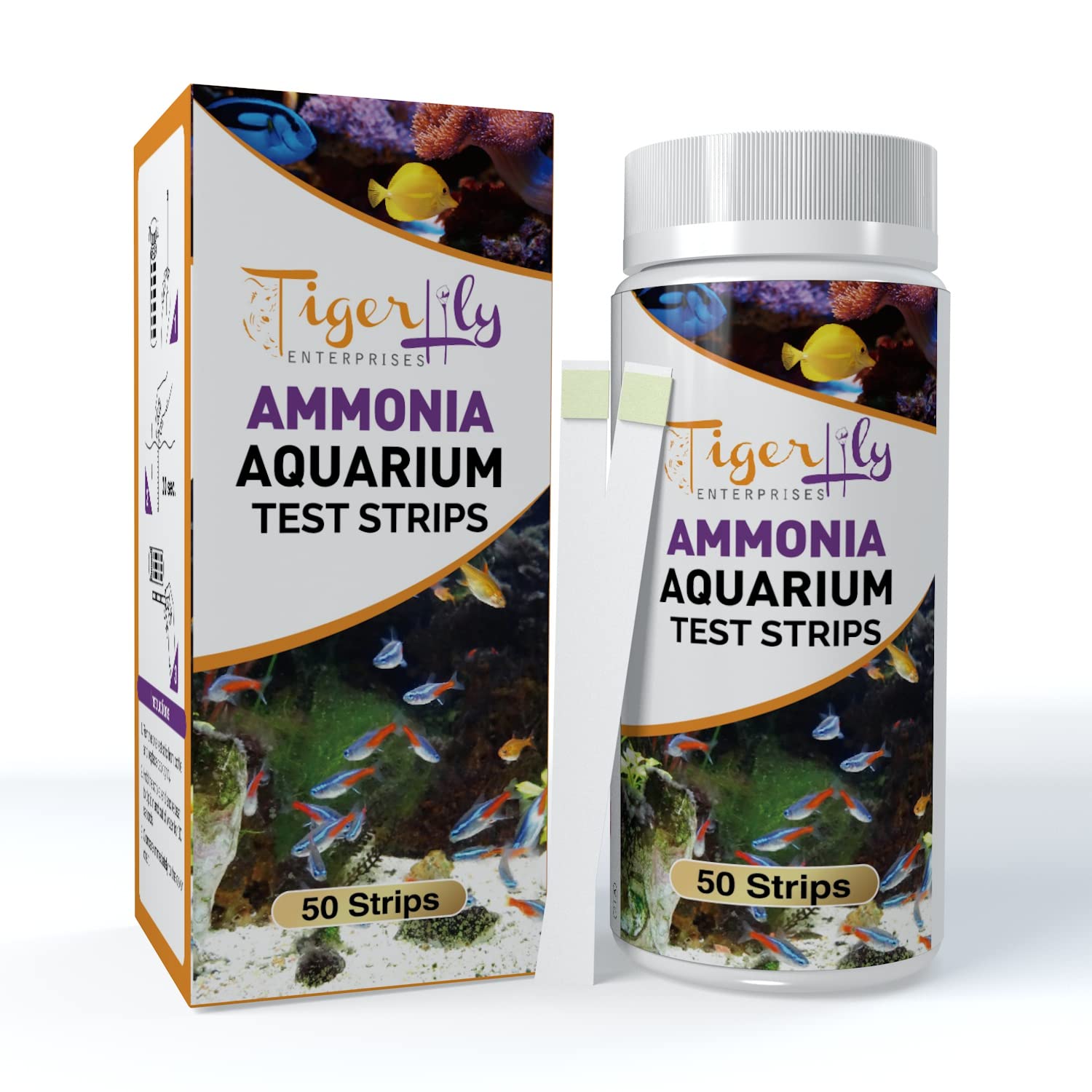 Tigerlily Enterprises Ammonia Test Strips – 50 Count Aquarium Water Testing Kit for Freshwater & Saltwater Fish Tanks – Quick & Accurate NH₃ Detection