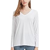 netdraw Women's Bamboo Viscose Long Sleeve V-Neck T-Shirt Soft Comfy Trendy Casual Sleep Pajama Lounge Tops